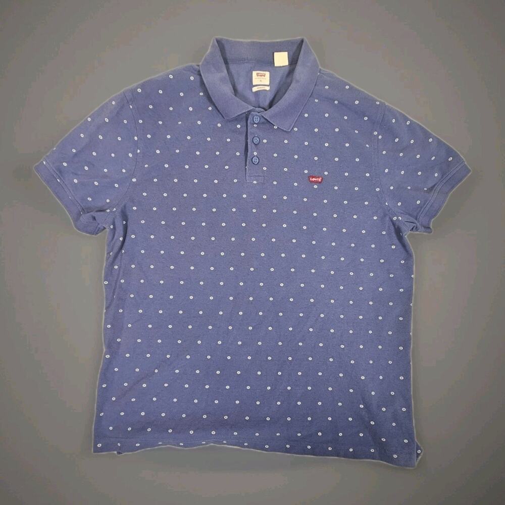 Levis Polo Shirt Mens XL Blue Dot Pattern Short Sleeve Casual Cotton Standard